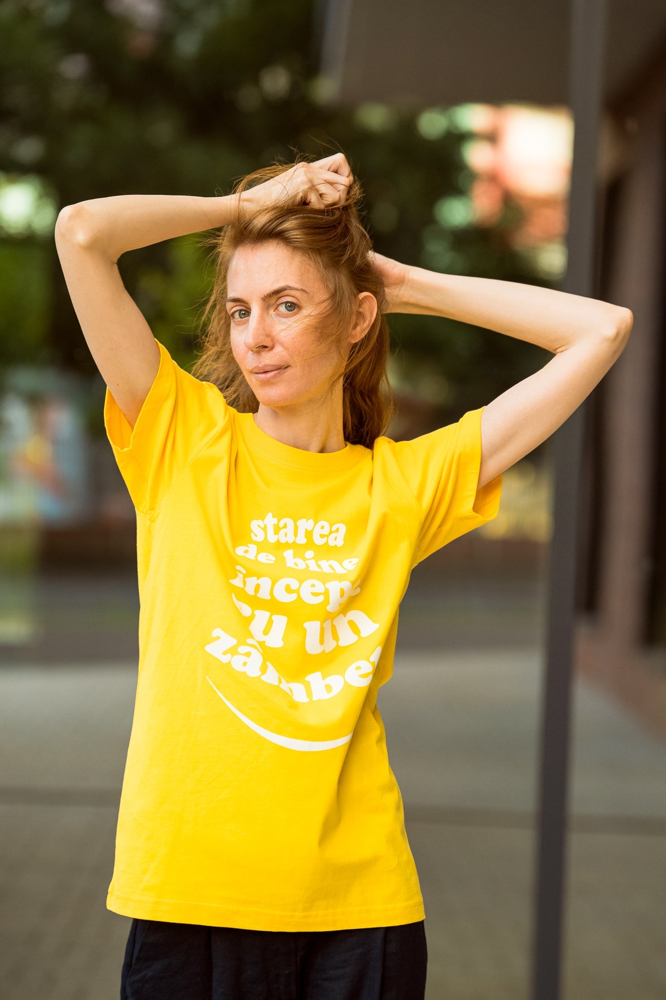Starea de bine începe cu un zâmbet - tricou S din bumbac 100% - colecția FIRESC Tricou unisex - slow fashion România