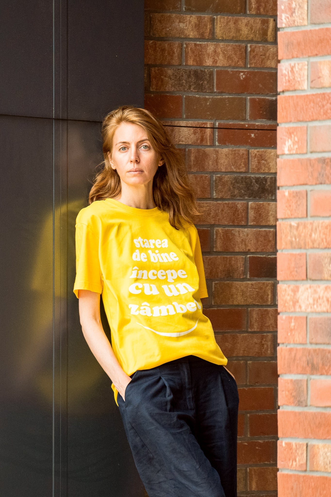 Starea de bine începe cu un zâmbet - tricou S din bumbac 100% - colecția FIRESC Tricou unisex - slow fashion România