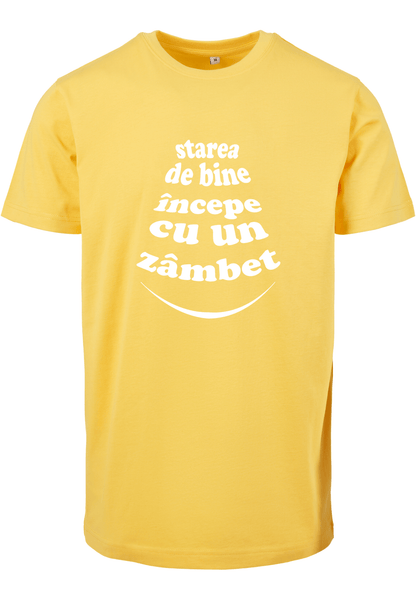 Starea de bine începe cu un zâmbet - tricou S din bumbac 100% - colecția FIRESC Tricou unisex - slow fashion România
